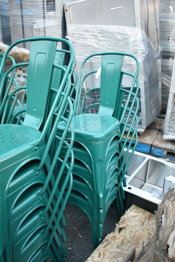 21 BRAND NEW SCRATCH AND DENT! Green Metal Tolix Style Chairs. 12 Times Your Bid!  - Image 6 of 7