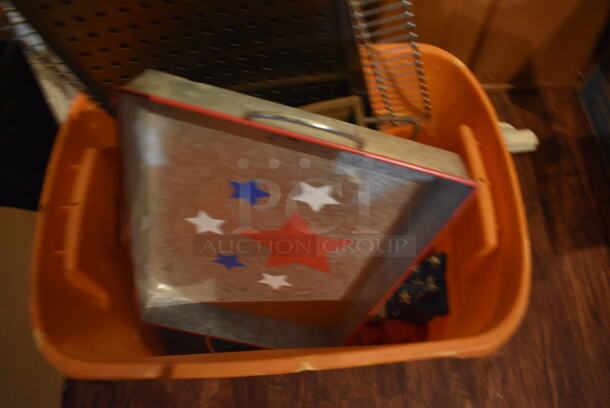 ALL ONE MONEY! Lot of Various Items Including Metal Tray and Metal Rack in Orange Poly Bin. (bar) - Image 2 of 5