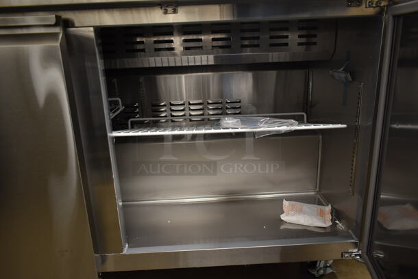 BRAND NEW SCRATCH AND DENT! 2022 Avantco 178SSPT60HC Stainless Steel Commercial Sandwich Salad Prep Table Bain Marie Mega Top on Commercial Casters. 115 Volts, 1 Phase. Tested and Working! - Image 9 of 9