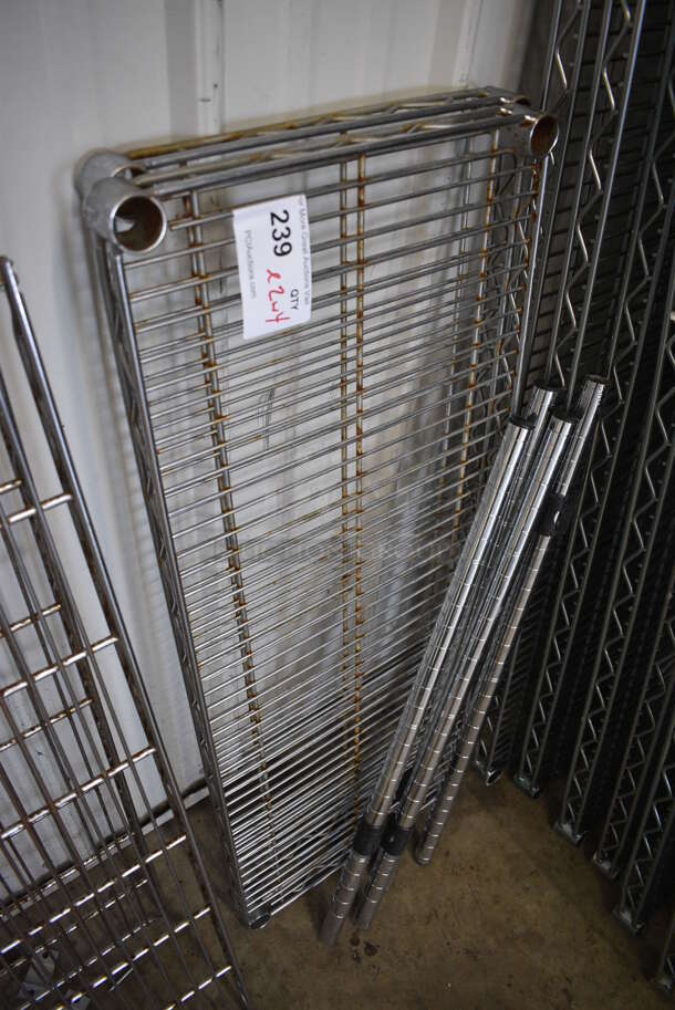 ALL ONE MONEY! Lot of 2 Chrome Finish Metro Style Shelves and 4 Chrome Finish Poles! 36x14x1.5, 28" - Image 2 of 3