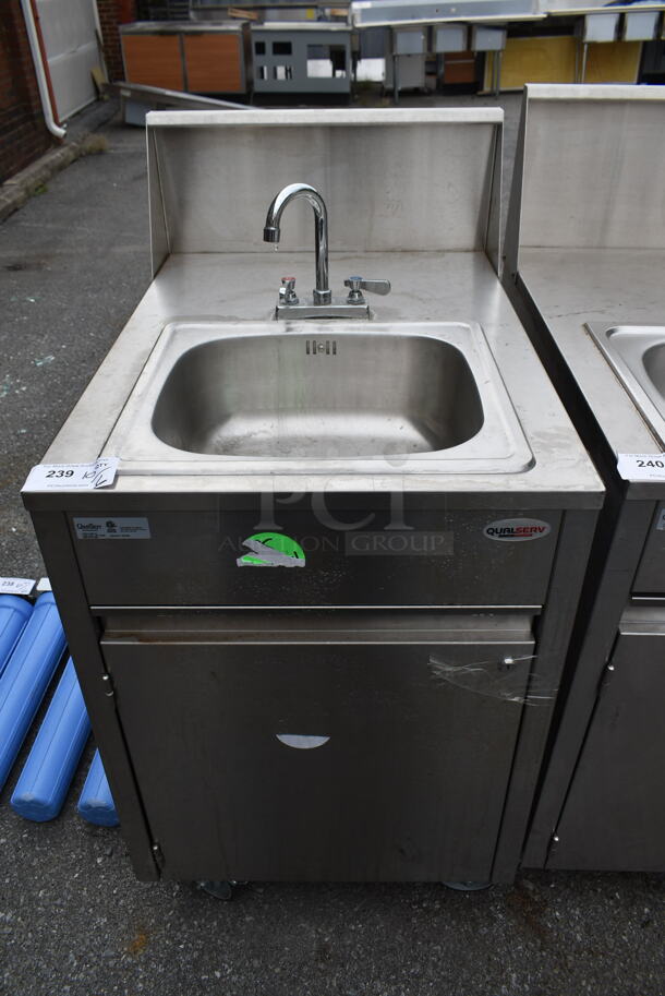 QualServ Stainless Steel Commercial Portable Single Bay Sink on Commercial Casters.  - Image 1 of 6