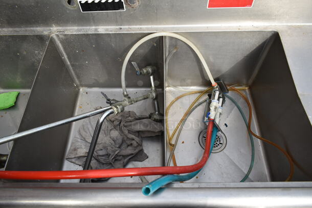 Duke Stainless Steel Commercial 3 Bay Sink w/ Dual Drain Boards, Faucet, Handles and Spray Nozzle Attachment. Bays 16x21. Drain Boards 16x23 - Image 4 of 6