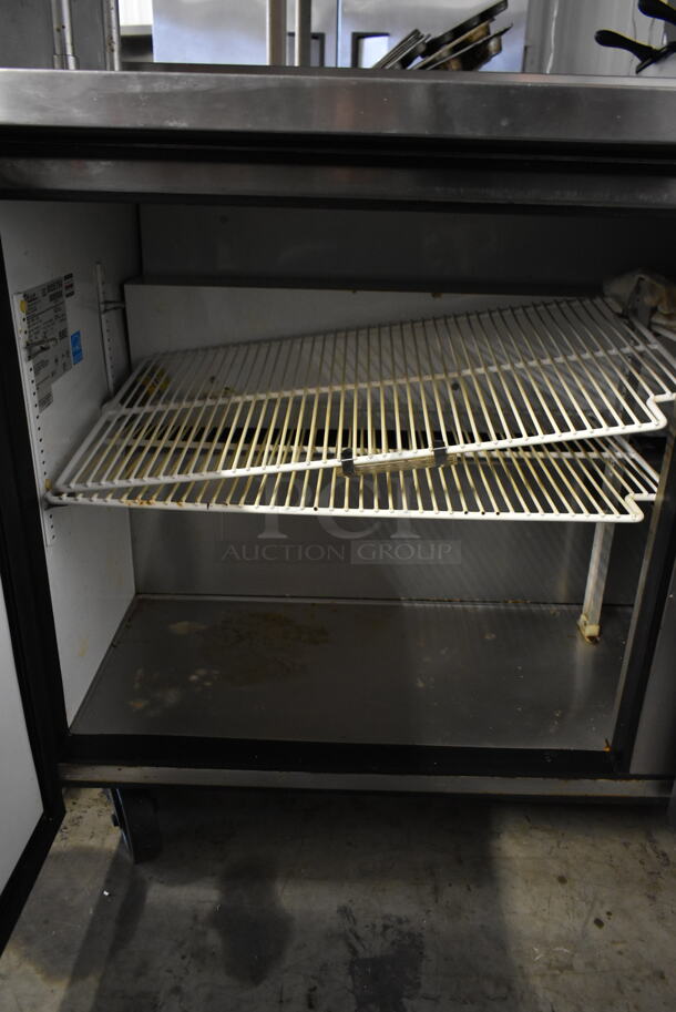 2014 True TWT-60 Stainless Steel Commercial 2 Door Work Top Cooler w/ 2 Tier Over Shelf on Commercial Casters. 115 Volts, 1 Phase. Tested and Working! - Image 6 of 8