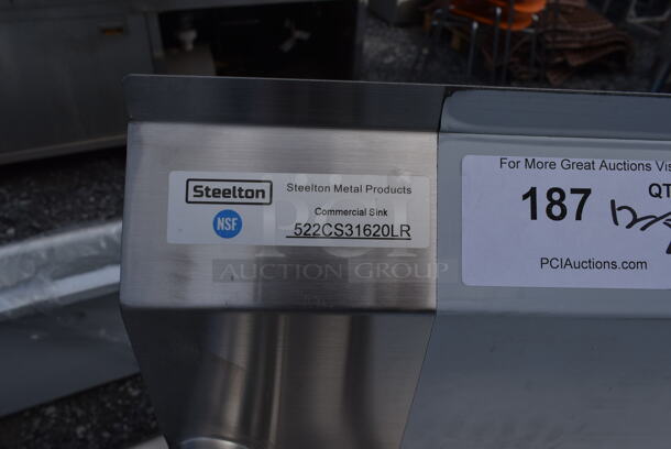 BRAND NEW SCRATCH AND DENT! Steelton 522CS31620LR Stainless Steel Commercial 3 Bay Sink w/ Dual Drain Boards. Bays 16x20. Drain Boards 16x22.  - Image 5 of 5