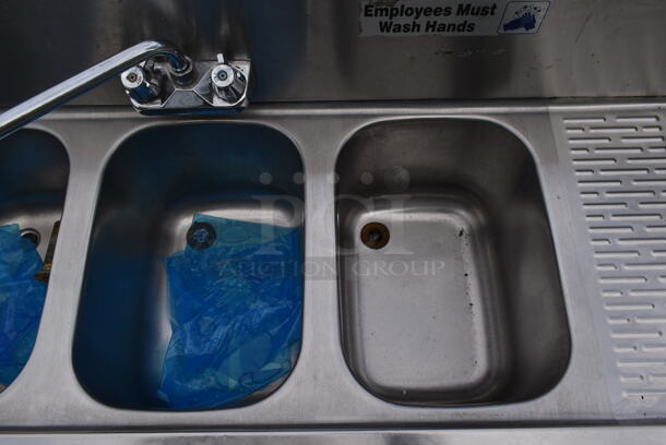Krowne Stainless Steel Commercial 3 Bay Sink w/ Dual Drain Board, Faucet Handles and Speedwell. Bays 10x14. Drain Boards 18x16 - Image 3 of 5