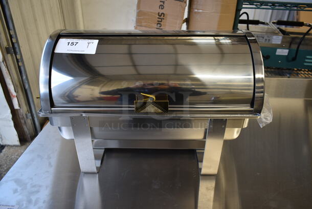 BRAND NEW SCRATCH AND DENT! Stainless Steel Chafing Dish w/ Rolling Lid. - Image 1 of 4