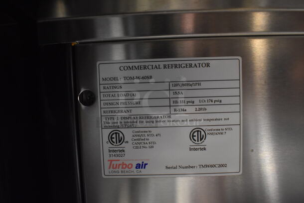 Turbo Air TOM-W-60SB Commercial Stainless Steel Open Air Merchandiser Cooler With Curved Front Glass. 120V, 1 Phase. Tested and Powers On But Does Not Get Cold - Image 8 of 8