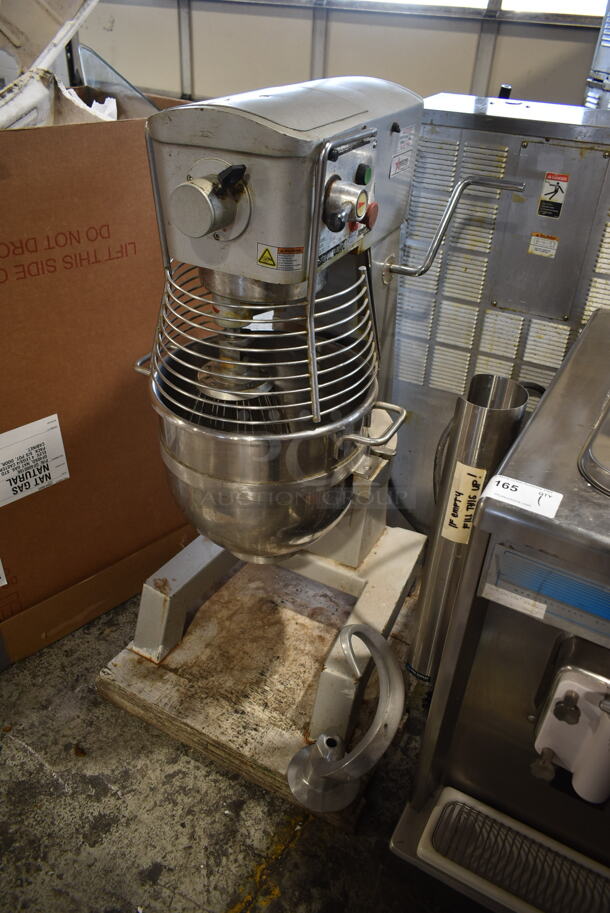 Omcan SP300A Metal Commercial Floor Style 30 Quart Planetary Dough Mixer w/ Stainless Steel Mixing Bowl, Bowl Guard, Whisk and Dough Hook Attachments. 110 Volts, 1 Phase. Tested and Working! - Image 1 of 8