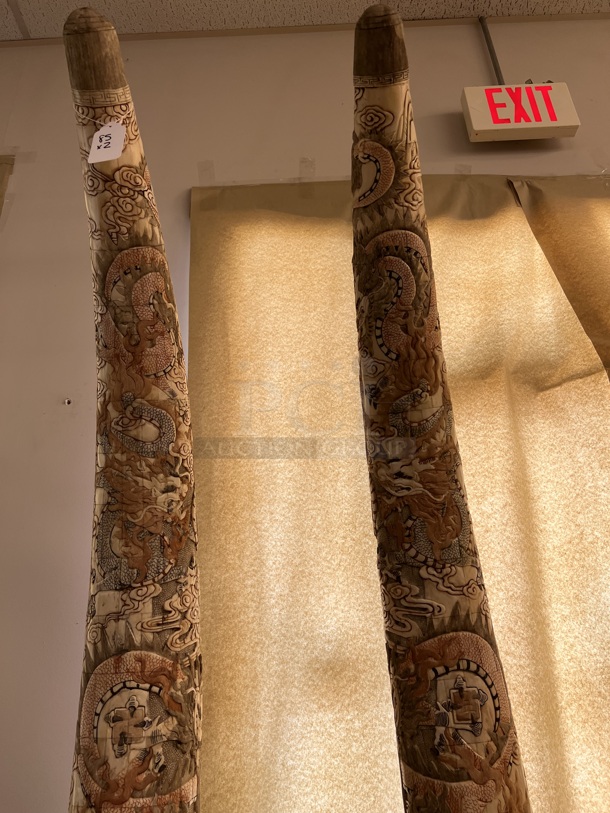 2 HAND CARVED Bone Mastadon Tusk Shaped Statues. 2 Times Your Bid! - Image 6 of 8
