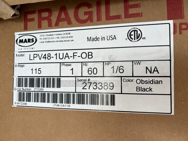 BRAND NEW IN BOX! Mars Model LPV48-1UA-F-OB Metal Commercial Air Curtain. 115 Volts, 1 Phase. 49x11x12 - Image 6 of 6