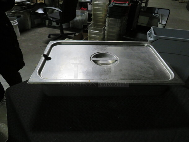 One Full Size 4 Inch Deep Hotel Pan With Lid.