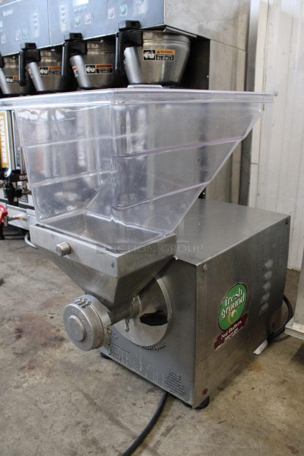 2013 Olde Tyme Model PN2 Stainless Steel Commercial Countertop Single Hopper Peanut Butter Mill Nut Grinder. 115 Volts, 1 Phase. 11x21x21. Tested and Working!