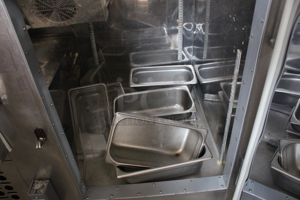 Leader Stainless Steel Commercial Sandwich Salad Make Line Prep Table Bain Marie Top w/ Butcher Block Cutting Board and Various Drop In Bins. 48x32.5x45.5. Tested and Working! - Image 5 of 6
