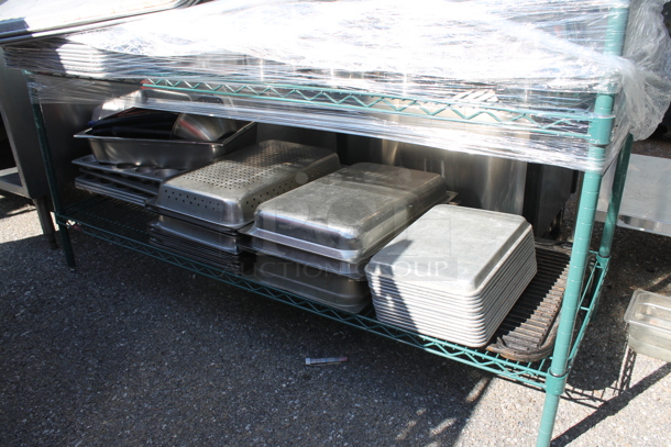 Metro Green Metal 5 Tier Wire Shelving Unit w/ Contents Including Poly Bins and Stainless Steel Drop In Bins. BUYER MUST DISMANTLE. PCI CANNOT DISMANTLE FOR SHIPPING. PLEASE CONSIDER FREIGHT CHARGES. - Image 2 of 5