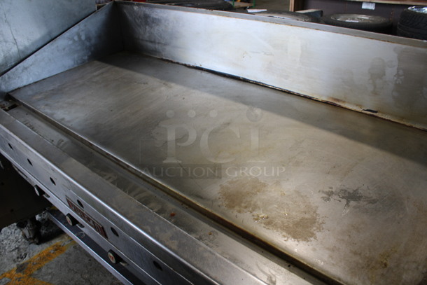 Vulcan Stainless Steel Commercial Natural Gas Powered Flat Top Griddle w/ Metal Under Shelf on Commercial Casters. 60x30x46 - Image 6 of 6