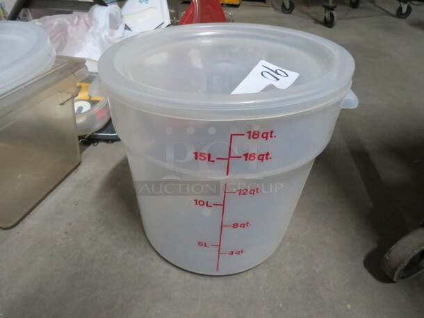 One 18 Quart Food Storage Container With Lid.