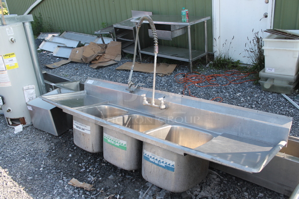 Stainless Steel Commercial 3 Bay Sink w/ Dual Drain Boards, Spray Nozzle Attachment and Handles. No Legs. - Image 1 of 7