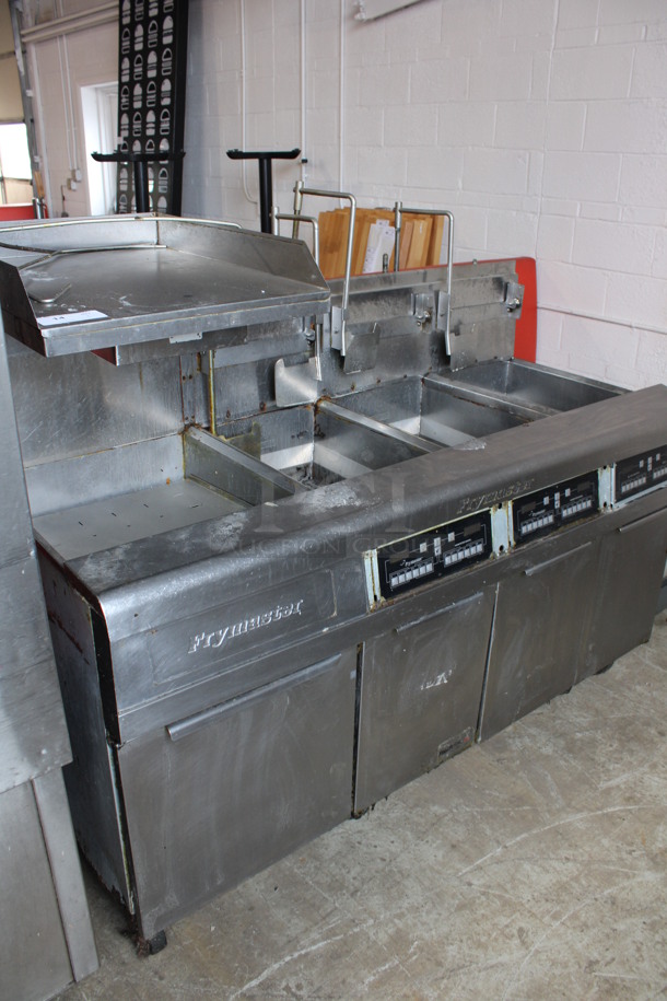 Frymaster Model FMP345EBLCSD Stainless Steel Commercial Floor Style Natural Gas Powered 3 Bay Deep Fat Fryer w/ Left Side Dumping Warming Station and Filtration System on Commercial Casters. 122,000 BTU. 68x35x55 - Image 10 of 11