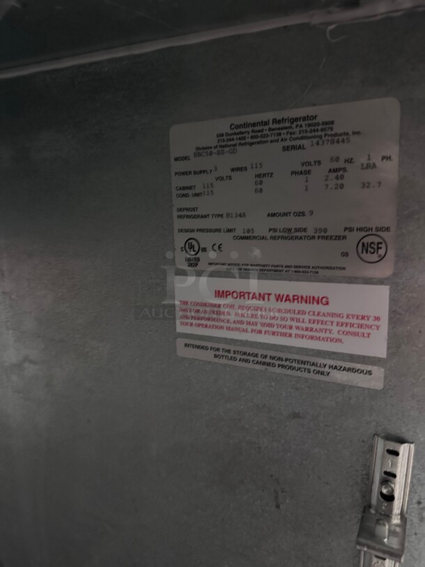 Working! Continental BBC50-SS-GD 50 inch Bar Refrigerator - (2) Swinging Glass Doors, Black, 115v NSF Tested and Working! - Image 12 of 12