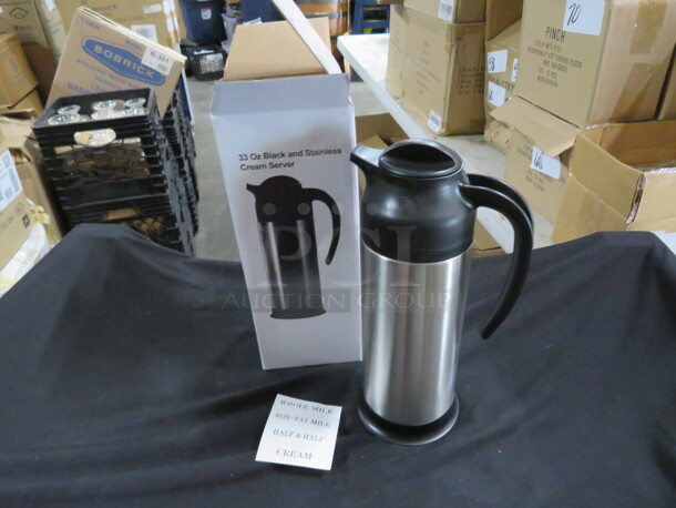 NEW Supera Stainless Steel/Black 33oz Creamer Server. # CRSV-33. 2XBID