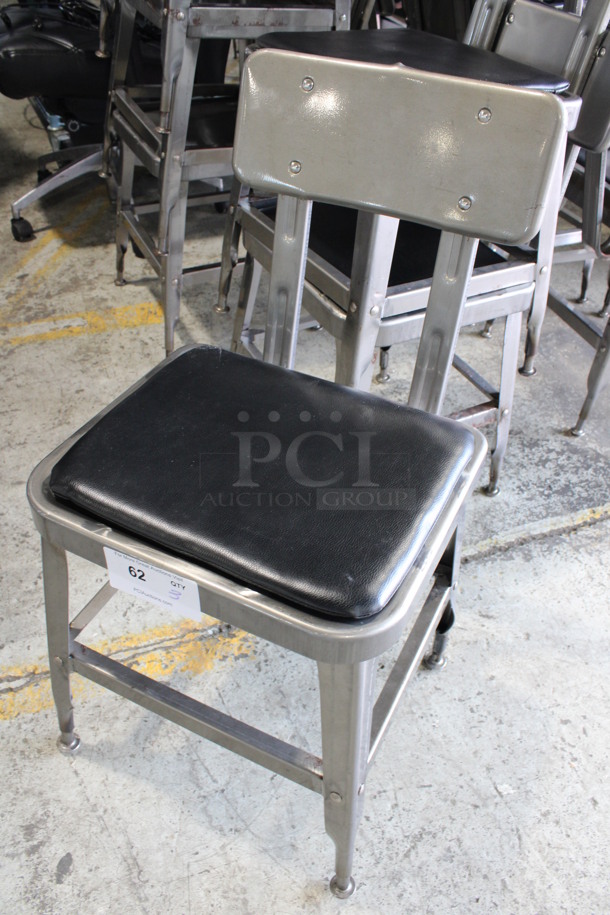4 Gray Metal Industrial Style Dining Height Chairs w/ Black Seat Cushion. Stock Picture - Cosmetic Condition May Vary. 16x17x30. 4 Times Your Bid! - Image 2 of 5