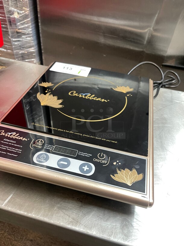 Caribbean CIC180 Countertop Commercial Induction Cooktop w/ (1) 1800 Watts Burner, 208v/1ph NSF Tested and Working!
