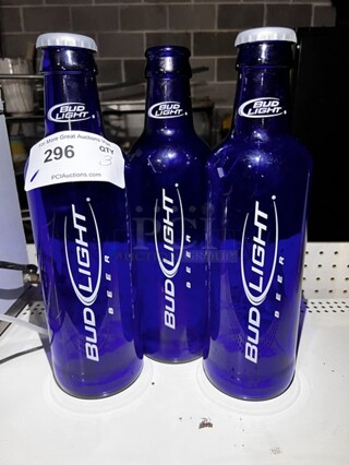 Bud Light Glass Souvenir Pitcher Bottles w/lids 15" tall. 3 Times Your Bid!
