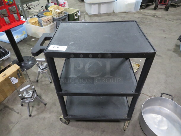 One Luxor 3 Shelf Cart On Casters. Handle Broken. See Pic. 27X18X32.5 - Image 1 of 2
