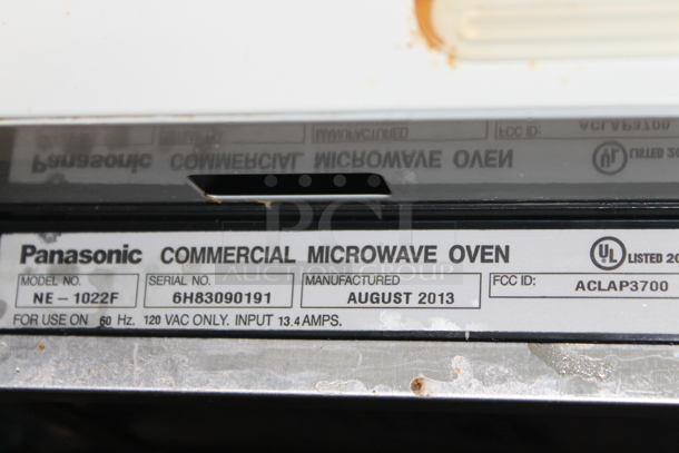 2013 Panasonic NE-1022F Stainless Steel Commercial Countertop Microwave Oven. 120 Volts, 1 Phase. - Image 5 of 5