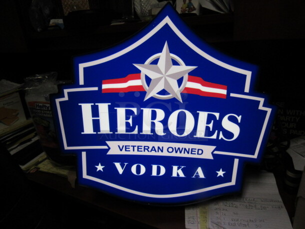 One Unique Hard To Find Heroes Veteran Owned Vodka Lighted Bar Sign. 23X4.5X23.5