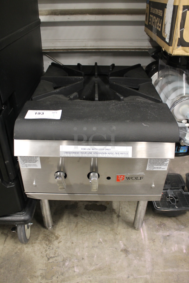 BRAND NEW SCRATCH AND DENT! Wolf WSPR1N-1 Commercial Stainless Steel Natural Gas Stock Pot Range With One Burner On Galvanized Legs. 110,000 BTU. 