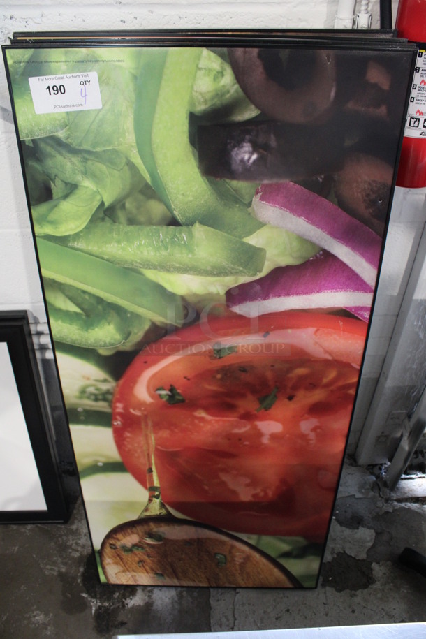 4 Signs; Salad, 2 Bread Loaves and Onions. 23x1x50. 4 Times Your Bid!