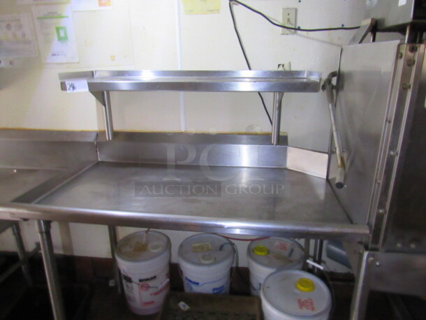 One Stainless Steel Clean Side Dish Table With SS Over Shelf. 48X30X54. BUYER MUST REMOVE