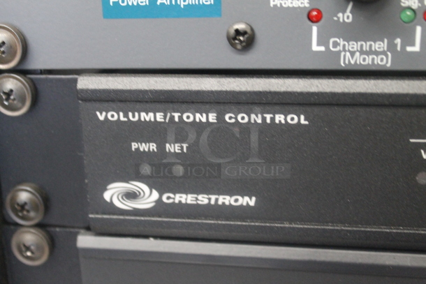 6 Electronic Rack Units in Black Metal Cabinet; Middleby Atlantic Power Center, Crestron Control Processor, Crestron Volume Tone Control, Ashly SRA-120 Power Amplifier, Extron AAP 301 Interface Extron Media Presentation Switcher. 6 Times Your Bid!   - Image 10 of 12