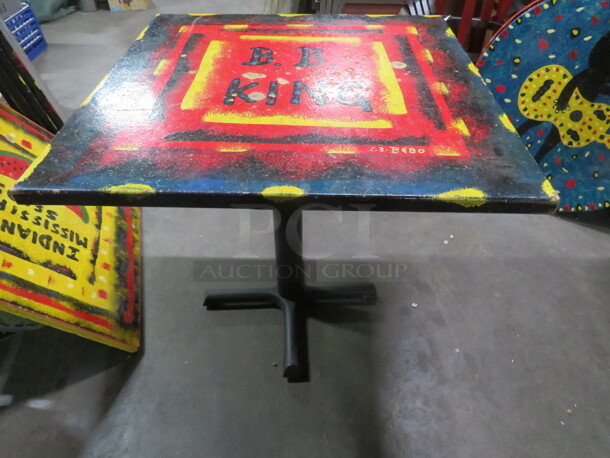 One 30X30X30 Painted  Table Top On A Pedestal Base. BB KING!. - Image 2 of 2