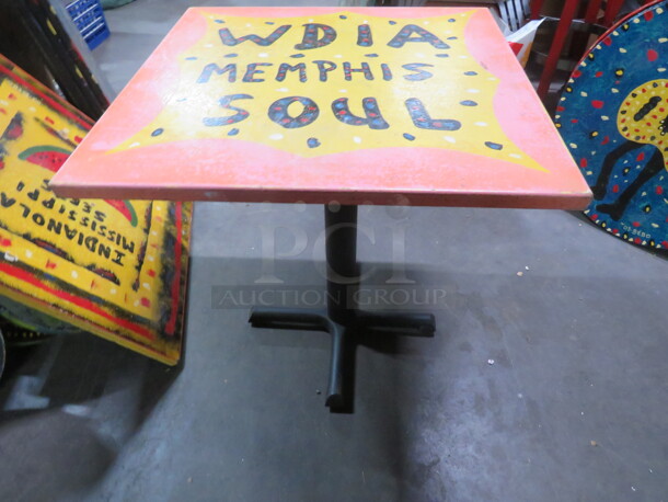 One 30X30X30 Painted  Table Top On A Pedestal Base. WDIA Memphis Soul!. - Image 2 of 2