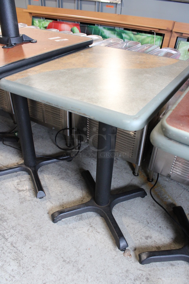 Tan and Gray Green Dining Table on Black Metal Table Base. Stock Picture - Cosmetic Condition May Vary. 24x20x30 - Image 3 of 5