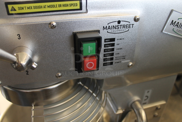 BRAND NEW SCRATCH AND DENT! 2022 Mainstreet 541GMIX10 Metal Commercial Countertop 10 Quart Planetary Dough Mixer w/ Stainless Steel Mixing Bowl, Bowl Guard, Whisk and Dough Hook Attachments. 120 Volts, 1 Phase. Tested and Does Not Power On - Image 6 of 6