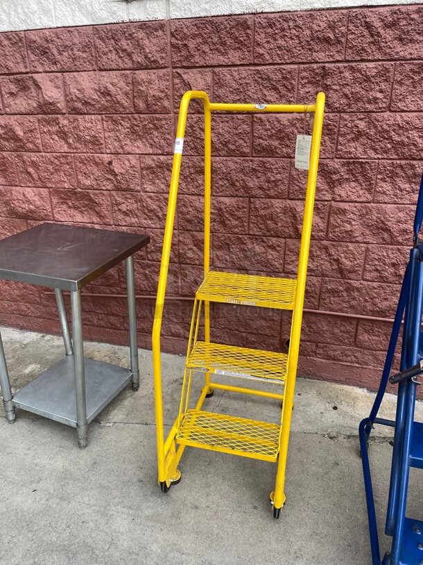 Nice! Cotterman Tilt N Roll 60 in H Steel Rolling Ladder, 3 Steps, 450 lb Load Capacity Yellow Color