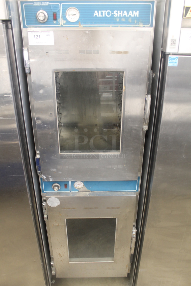 Alto Shaam 1000-UR/P Stainless Steel Commercial 2 Half Size Door Holding Cabinet on Commercial Casters. 208-240 Volts, 1 Phase.  - Image 1 of 7