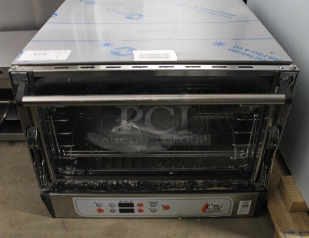 BRAND NEW SCRATCH AND DENT! Cooking Performance Group CPG 351COHD3A Stainless Steel Commercial Countertop Electric Powered Half Size Convection Oven. See Pictures For Damage Including Missing Glass Door Pane. 110 Volt, 1 Phase. Tested and Working!