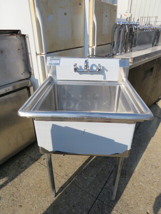 One NEW Steelton  Stainless Steel Sink With Faucet, And Back Splash. 30X30X43. Sink 24X24X12.