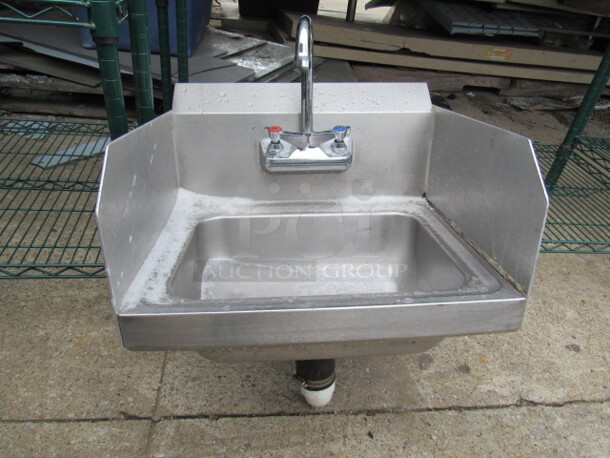 One Stainless Steel Hand Sink With Faucet, R/L And Back Splash. 17X15.5