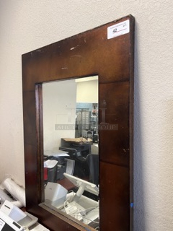 Mirror with Brown Trim