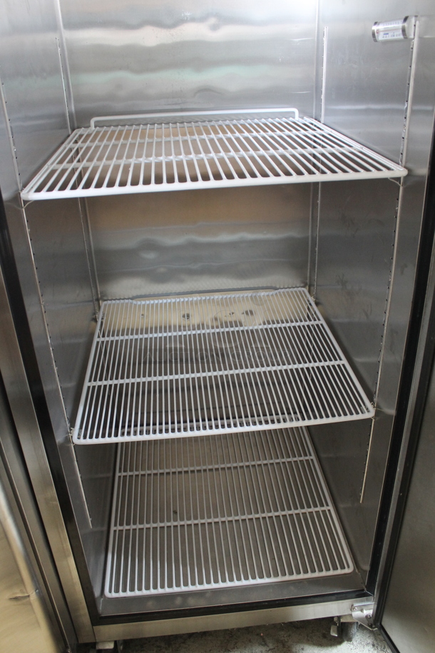2014 Atosa MBF8004 Stainless Steel Commercial Single Door Reach In Cooler w/ Poly Coated Racks on Commercial Casters. 115 Volts, 1 Phase. Tested and Working! - Image 7 of 10