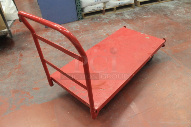 Red Metal Flat Cart on Casters. - Image 2 of 4