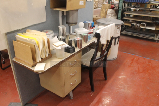 ALL ONE MONEY! Lot of Various Items Including Tan Metal 5 Drawer Desk w/ Contents, Trash Can and Chair. BUYER MUST REMOVE. - Image 2 of 6