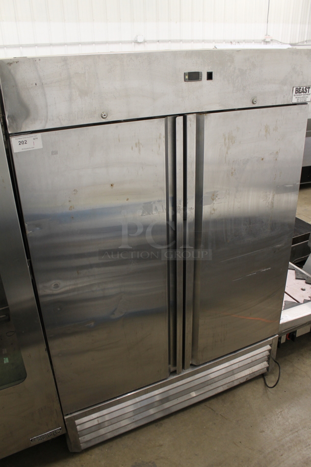 SG Merchandising DD49-SDSS-FZ Stainless Steel Commercial 2 Door Reach In Freezer. 115 Volts, 1 Phase. Tested and Working!