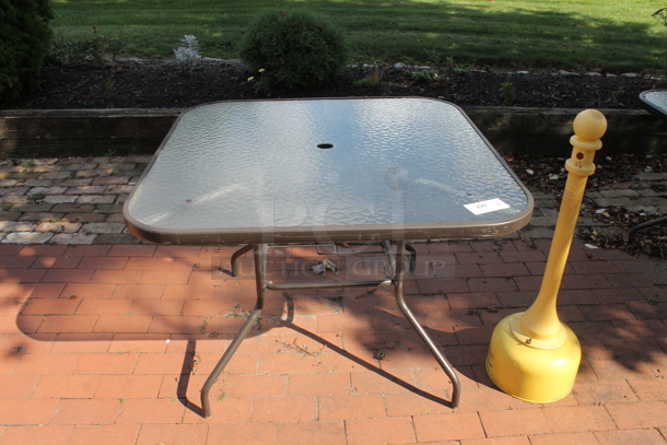 ALL ONE MONEY! Lot of 2 Square Patio Tables and Smokers Outpost. (outside) - Image 2 of 4