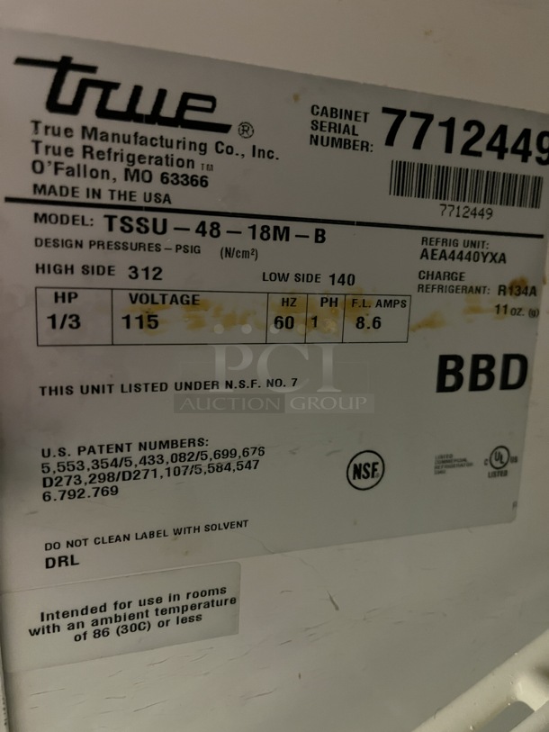 True  2 Dr. Refrigerated Prep Table, 115V, Tested & Working! - Image 2 of 5